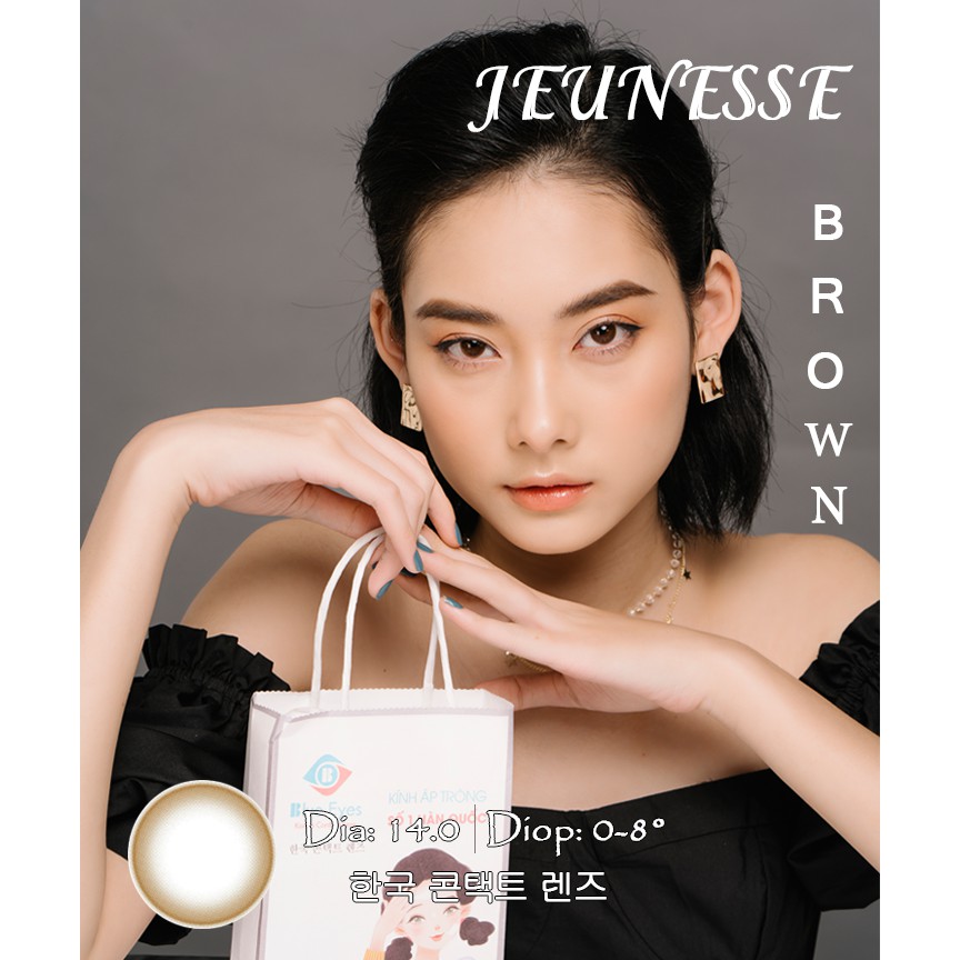 Kính áp tròng cận Blue Eyes - JEUNESSE BROWN - Lens cận màu nâu nhẹ nhàng tự nhiên - lens nhập khẩu chính hãng Hàn Quốc