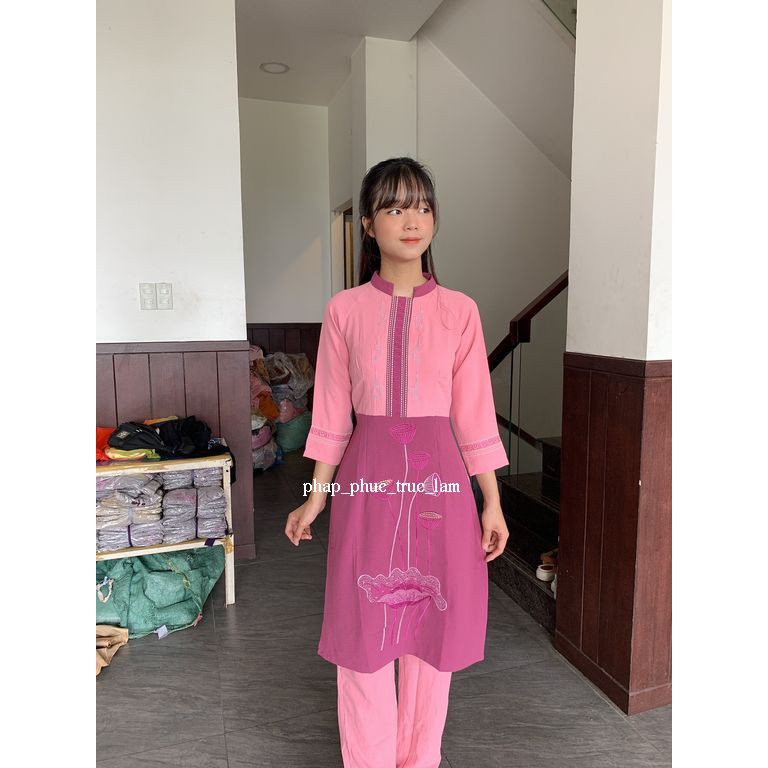 Thời trang đi chùa, đồ lam, đồ phật tử, Bộ dài đũi có size 85kg