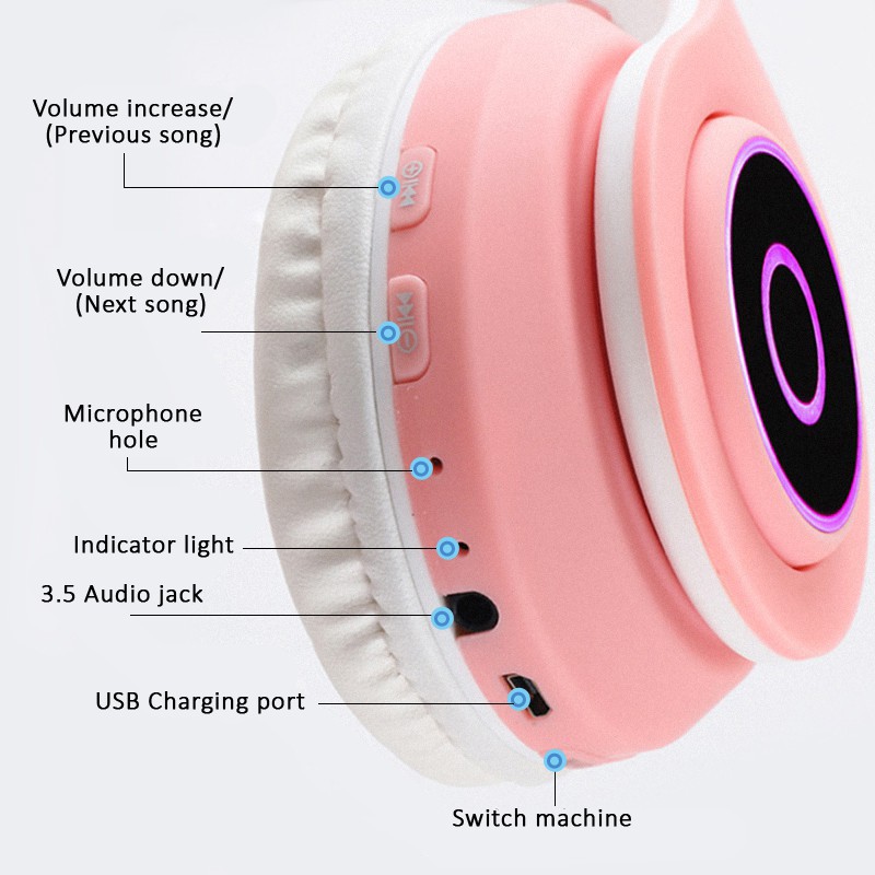 Tai Nghe Bluetooth 5.0 Không Dây Hình Mèo Có Đèn Led B39