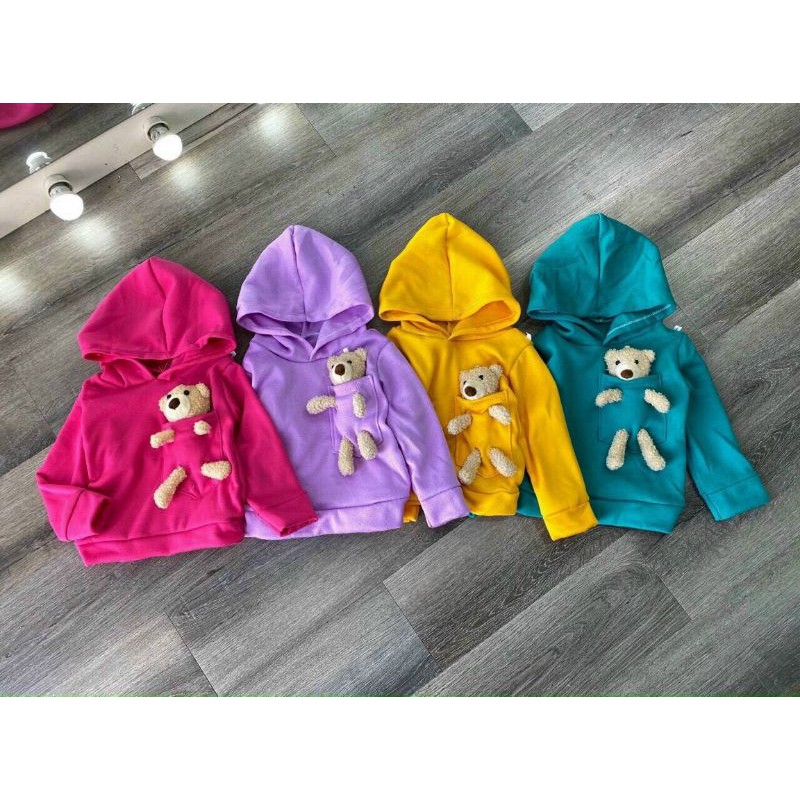 Áo nỉ hotdeal cho trẻ em 8-18kg ,mẫu trơn kèm gấu cho bé