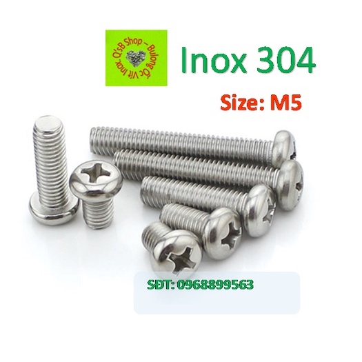 Vít pake đầu tròn inox size M5 , ốc 4 cạnh đầu cầu inox,  inox 304