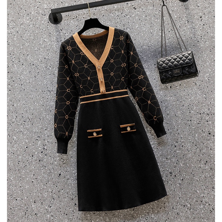 Đầm sweater Đen Dệt Kim Ôm Eo Kiểu Pháp Thời Trang Mùa Đông 2022 Cho Nữ