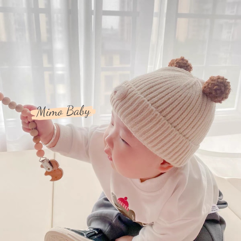 Mũ len beanie mùa đông hình gấu tai lông xù dễ thương cho bé ML202 Mimo Baby