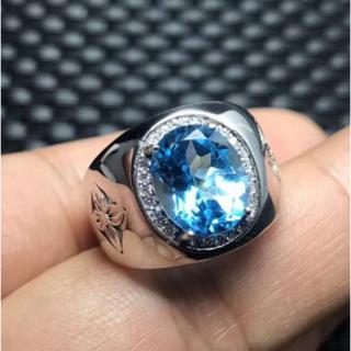 Nhẫn bạc đính đá topaz xanh lam thời trang cho nam và nữ