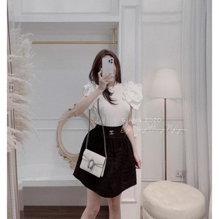Áo thô lụa cổ vuông bèo vai siêu xinh