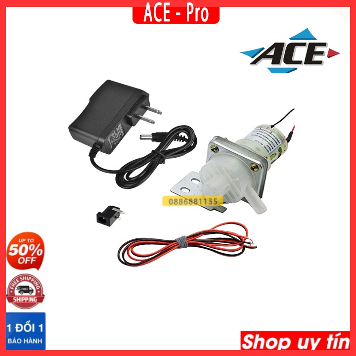 Bộ Máy Bơm Mini (Máy Bơm Mini 12V Trắng, Nguồn 12V-1A, 1 Jack DC Cái, 2m Dây Điện Đỏ-Đen)