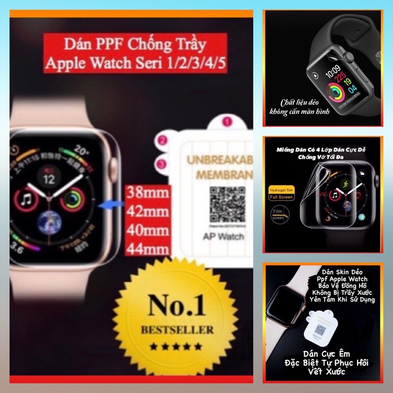 ppf apple watch,miếng dán ppf apple watch,dán mặt đồng hồ chống trầy,tự phục hồi vết xước,các size 38,40,41,42,44,45mm