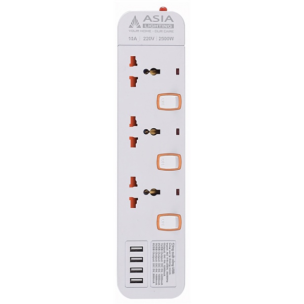 Ổ cắm điện Asia Lighting có cổng usb đa năng thông minh 5 ổ cắm 3 chấu dây dài 5m chịu tải công tắc đèn báo riêng từ ổ