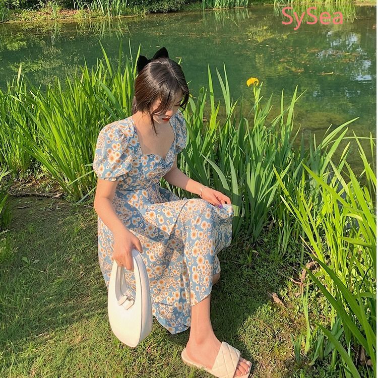 Đầm midi họa tiết hoa cúc retro nữ tính ngọt ngào