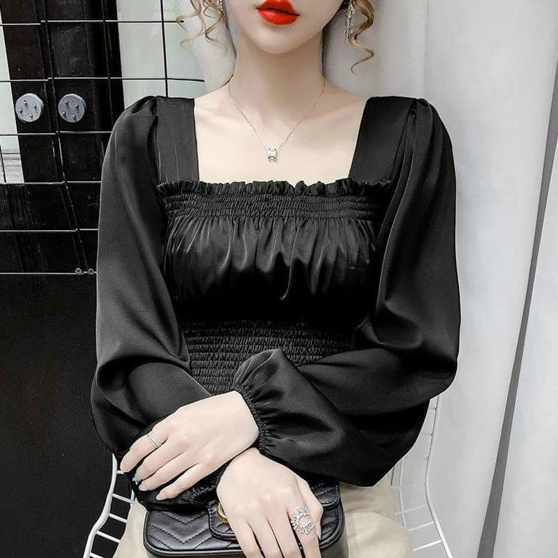 👕Áo kiểu nhúng tay phồng lụa tơ nhung