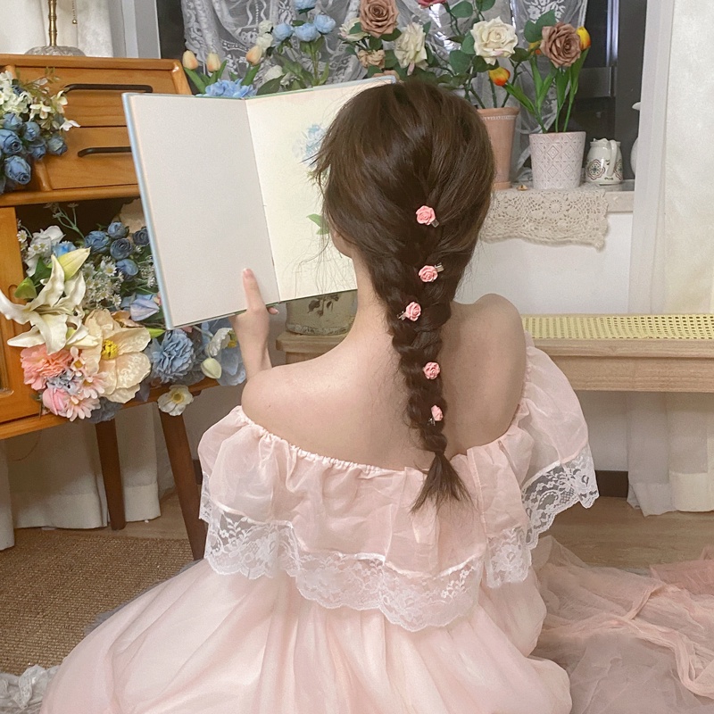 Kẹp Tóc Đính Nơ Hồng Mini Trang Trí Tóc Xinh Xắn