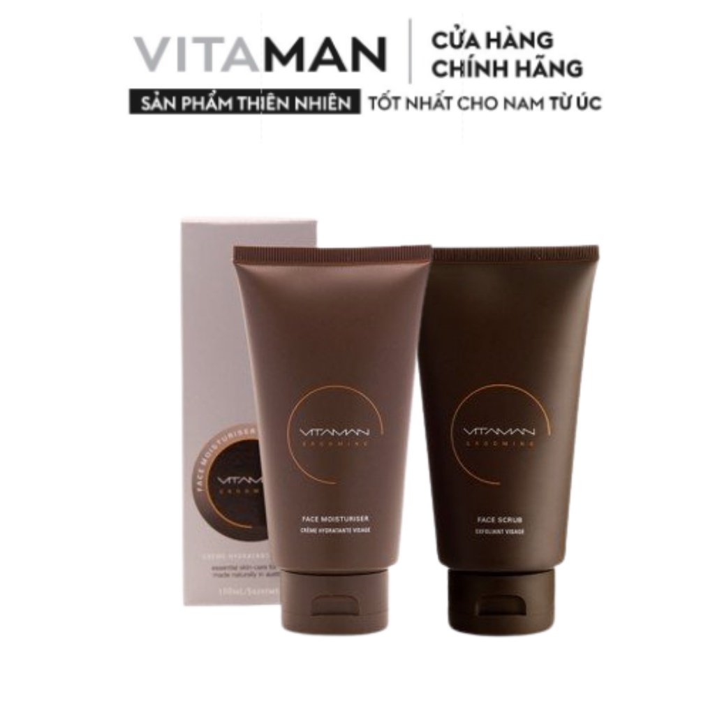 Combo Kem Làm Sạch Tế Bào Chết Mặt Nam Vitaman Grooming Face Scrub 100ml+Kem Dưỡng Ẩm Da Mặt Nam Grooming Face Moisturis