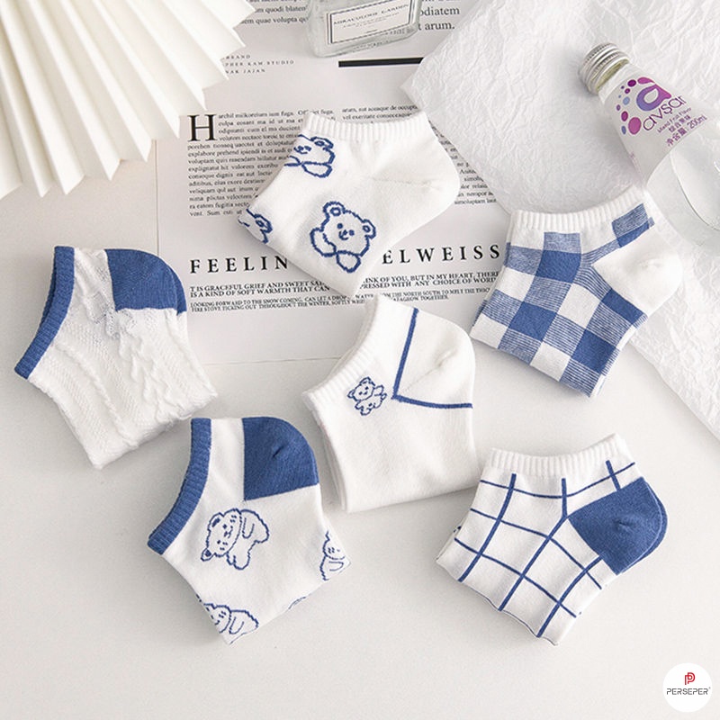 Tât cổ ngắn chất liệu cotton chống hôi chân, set 5 đôi tất vớ nữ phong cách trẻ trung - Cherry Shop