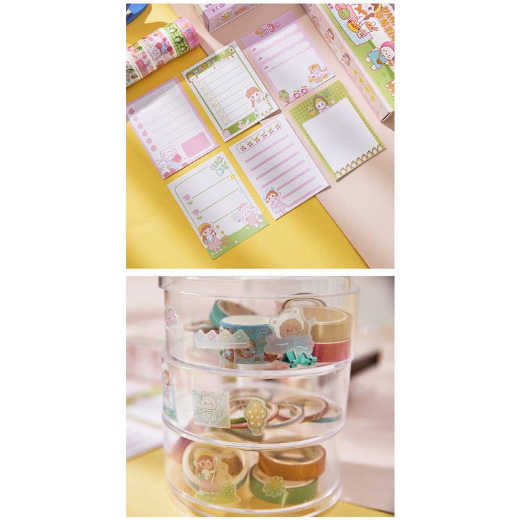 Cuộn washi, sticker và giấy note nguyên bộ