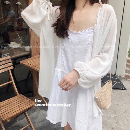 [freesize] ÁO KHOÁC VOAN TRẮNG ĐEN KIỂU DÁNG ÁO CADIGAN VOAN LỤA MỎNG ULZZANG - ÁO VOAN MỎNG TAY BUỘC NƠ ( ảnh thật ) | BigBuy360 - bigbuy360.vn