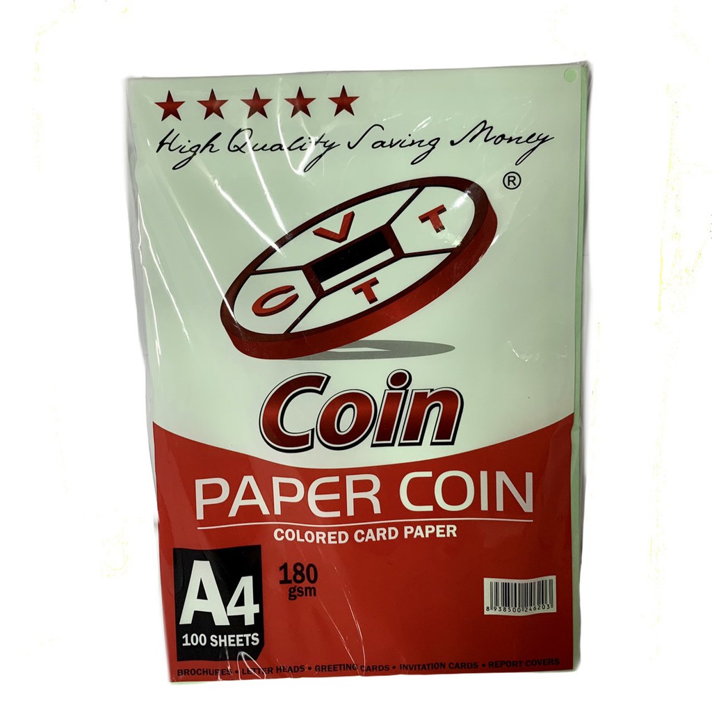 Giấy bìa màu A4 Coin 180gsm - xanh lá