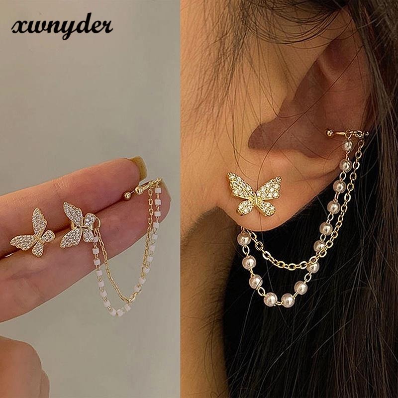 Khuyên Kẹp Vành Tai Hình Bướm Đính Đá Zircon Lấp Lánh Phong Cách Hàn Quốc