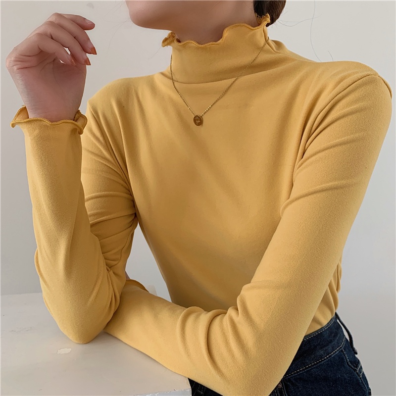 Áo thun tay dài cổ lọ màu sắc đơn giản dễ phối đồ