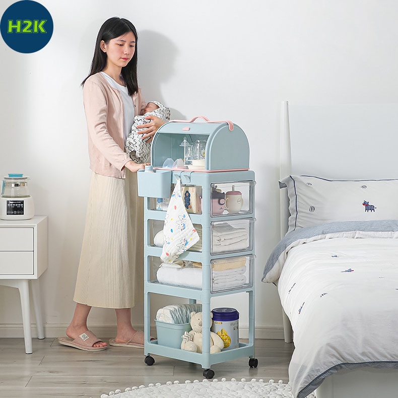 Kệ Đựng Đồ Sơ Sinh Đa Năng Yeya Dành Cho Bé Kết Hợp Hộp Đựng Bình Sữa Cỡ Lớn Có Bánh Xe Đẩy Tiện Lợi