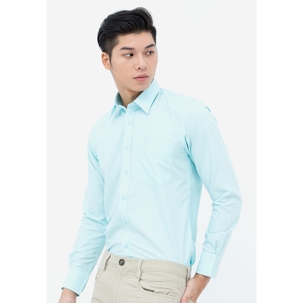 Áo sơ mi nam tay dài vạt bầu Slim Fit Vĩnh Tiến 330 - màu trơn