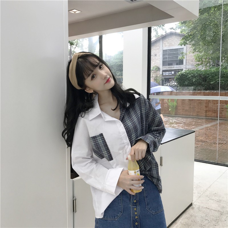 SUXI Áo sơ mi tay dài dáng rộng phong cách Hàn Quốc