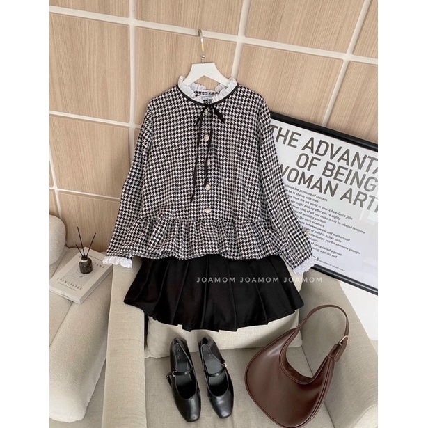 Áo Bầu dáng baggydol,kẻ buộc nơ pha ren bèo cổ,tay dài,(bán cả sét và rời),chân váy chất umi theo size