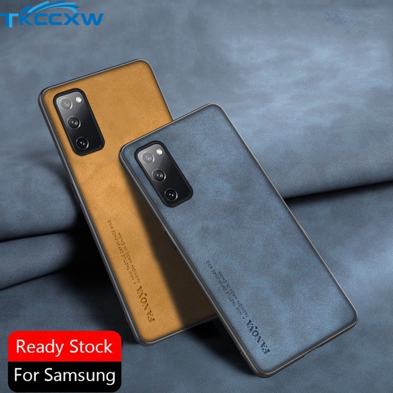 Ốp Điện Thoại Da PU Phối Vải Sợi Mềm Thời Trang Cho Samsung Galaxy Note 20 Ultra Note 10+ S10 Plus S20 FE