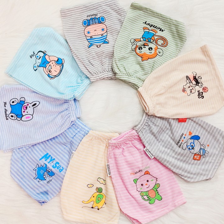 Quần chục đùi cotton kẻ chất mềm mịn thoáng mát cho bé trai và bé gái 2-10kg hình thú ngộ nghĩnh đủ màu Baby-S – SQVN003