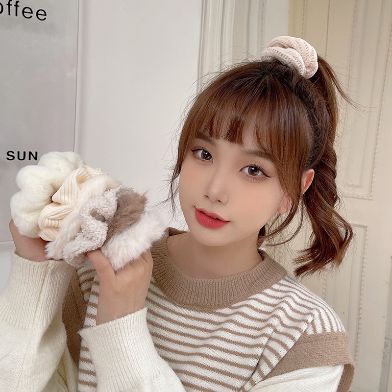 Set 7 Dây Buộc Tóc Vải Nhung Lông Cừu Mềm Mại Phong Cách Hàn Quốc Cho Nữ