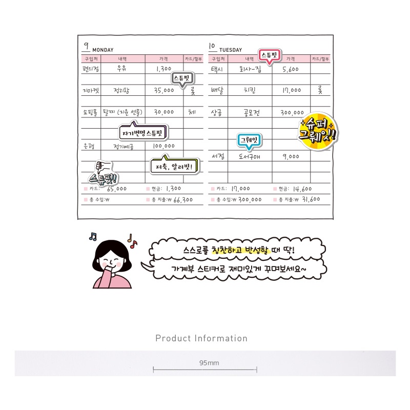 Set 2 Tấm Sticker Nhãn Dán ARTBOX Hàn Quốc Chủ Đề Ghi Chép Thu Chi Gia Đình (Xạnh)