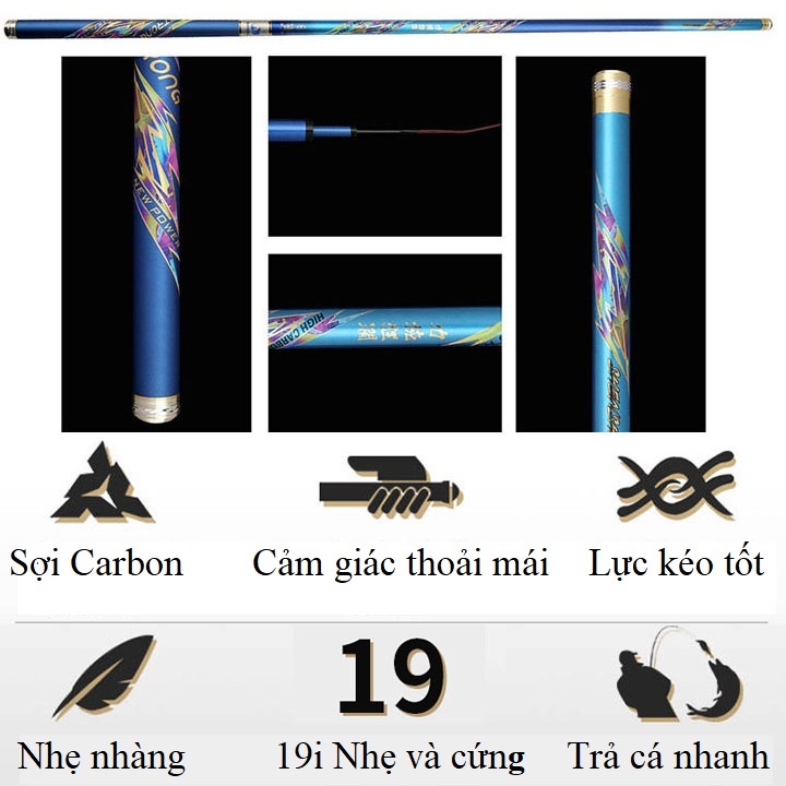 Cần Câu Tay Carbon 7H Cao Cấp Cần Câu Đài Chiến Mã Siêu Nhẹ Tặng Kèm Ngọn Phụ CC8