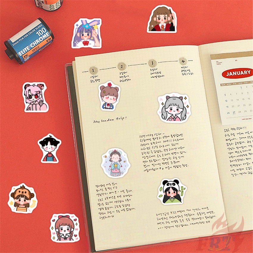 Bộ 100 Cái/Bộ ❉ Q Hình Dán Cô Gái Kawaii ❉ Miếng Dán Trang Trí Thời Trang Chống Thấm Nước Diy