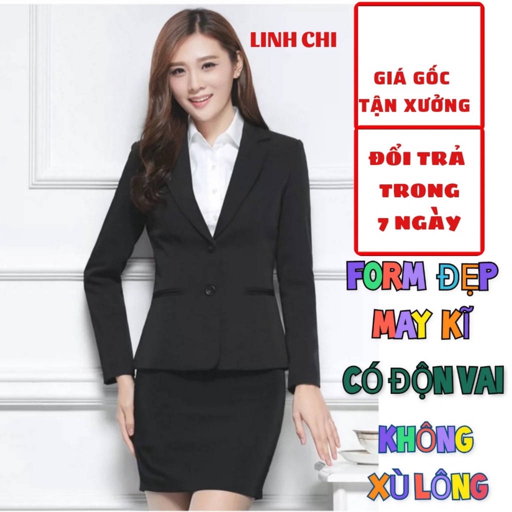 Áo vest nữ công sở tay dài cao cấp LINH CHI  form chuẩn mặc cực tôn dáng có độn vai và túi thật hai bên TD16
