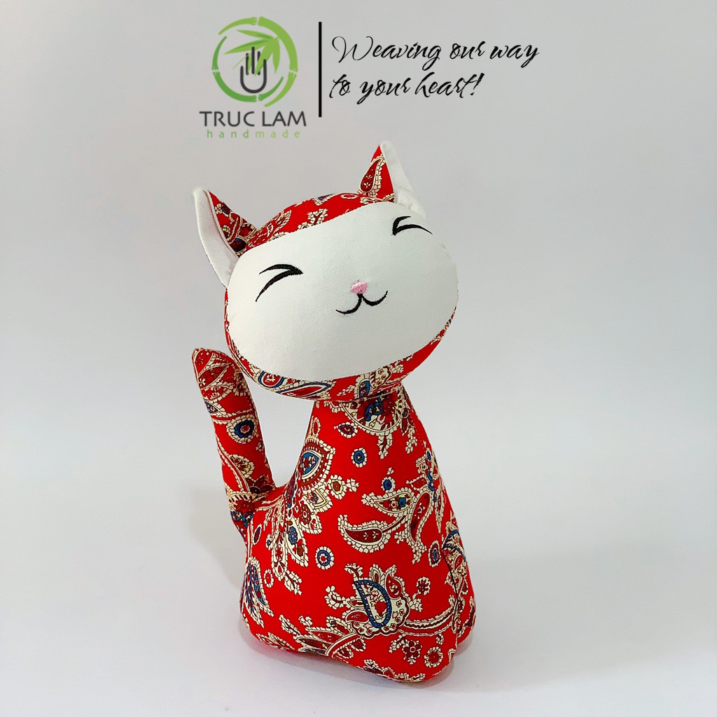 Đồ Chơi Cho Bé Thú Nhồi Bông Hình Con Mèo Mặt Cười Vải Hoa Bông Gòn Cao Cấp – Trúc Lâm Handmade