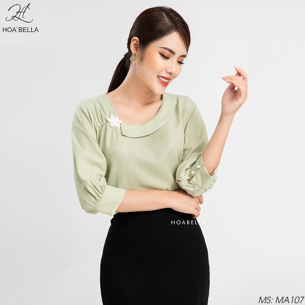 Áo Sơ Mi Nữ HOABELLA Tay Lỡ Dáng Cổ Thuyền Cách Điệu (MA107)