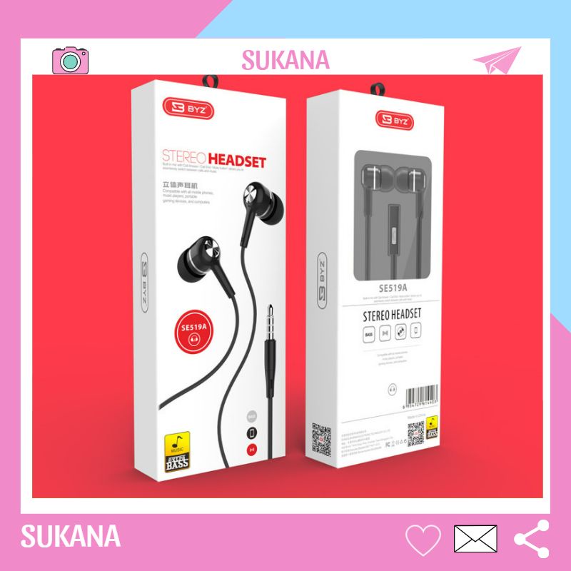 Tai nghe samsung oppo iphone chính hãng có mic nhét tai jack 3.5 có dây BYZ 519A SUKANA