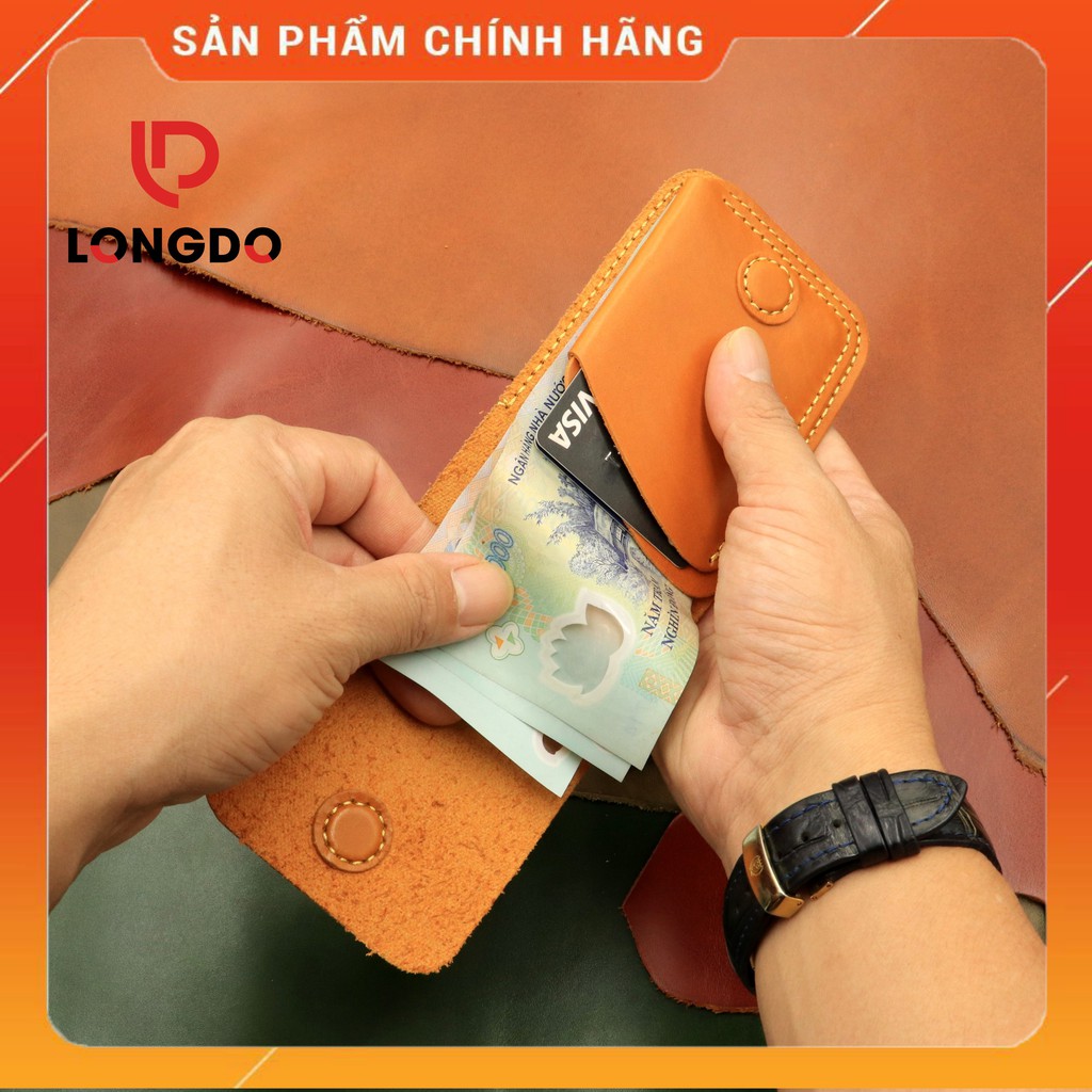 Ví Sen 3 Cao Cấp - Cam Kết 100% Da Bò Thật - Ví Da Mini Màu Vàng Bò Hàng Chính Hãng Thương Hiệu Longdo Leather