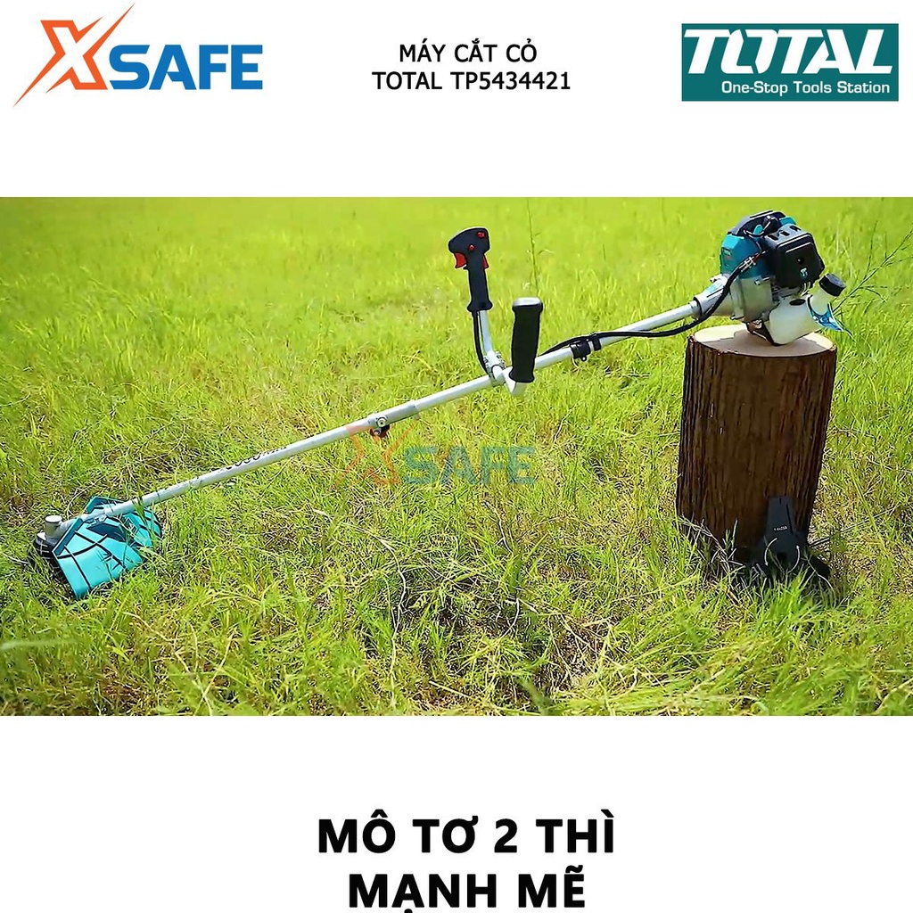 Máy cắt cỏ dùng xăng pha nhớt TOTAL TP5434421, dung tích xi lanh 42,7cc, công suất tiêu thụ 1.25KW(2HP), 9000v/p [XSAFE]
