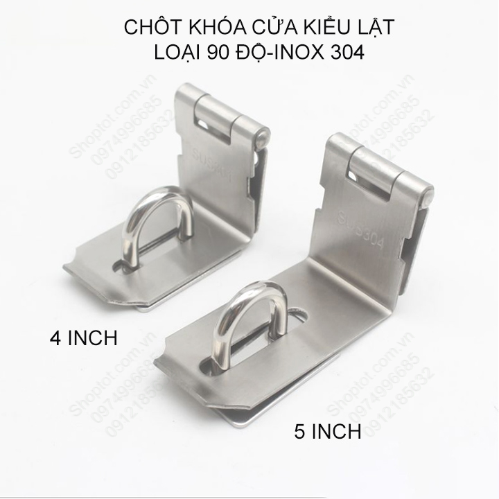 Chốt khóa cửa dạng lật 90 độ, làm bằng inox 304 bền và chắc chắn