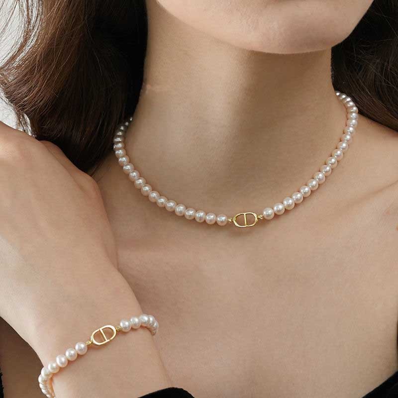 Bộ Vòng Tay + Vòng cổ + Nhẫn Đính Ngọc Trai Tự Nhiên Xinh Xắn