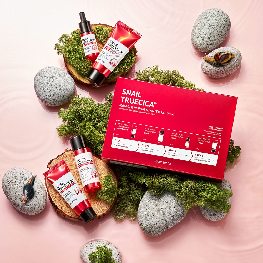 Combo Some By Mi Snail Truecica (Sữa Rửa Mặt 30ml+Nước Hoa Hồng 30ml+Tinh Chất 10ml+Kem Dưỡng 20g)