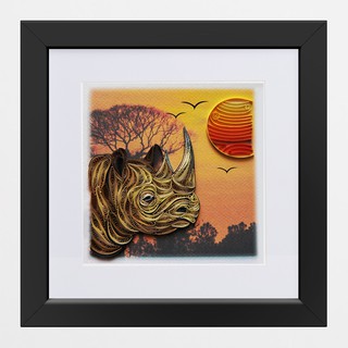 Tranh giấy xoắn biểu tượng tê giác handmade 23x23