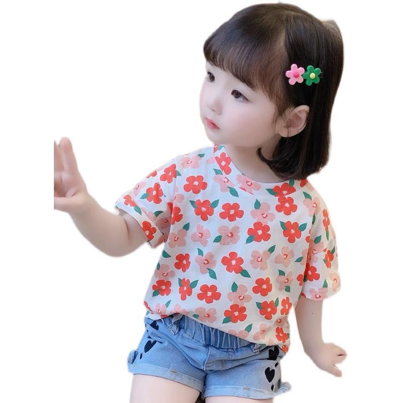 2022✿ Áo Thun cotton Tay Ngắn In Hoa Mùa Hè Mới Cho Bé Gái