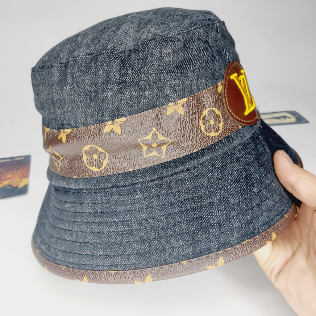 Nón vành tròn , Mũ bucket LV viền da logo nổi cực đẹp