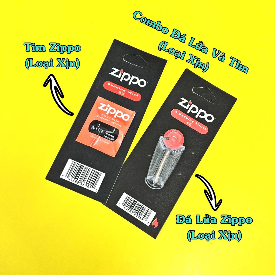 (Combo 2 món) đá lửa tim bấc zippo chính hãng