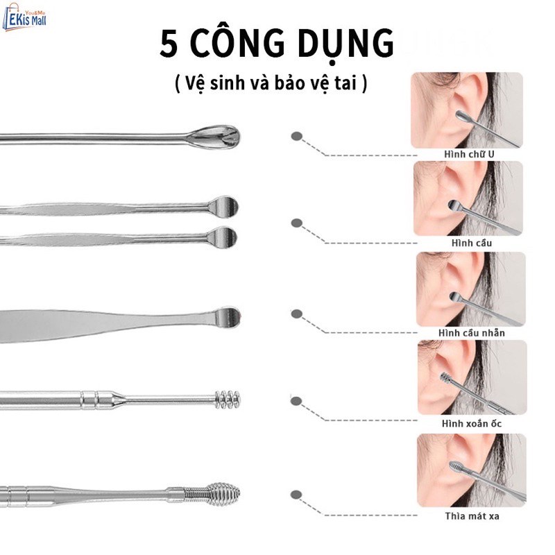Bộ 6 Cây Lấy Ráy Tai Inox Cao Cấp Thông Minh