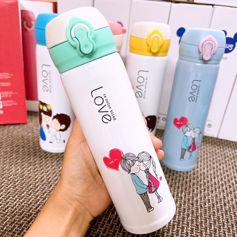 Bình giữ nhiệt inox304 nắp bật hoạ tiết dễ thương dung tích 500ml