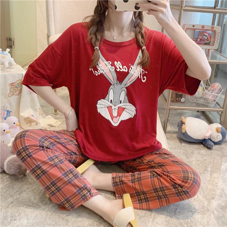 Đồ bộ nữ đồ ngủ bigsize quần dài áo cộc mặc nhà mùa hè  thun cotton cute dễ thương 40-70Kg  TOZZO BCD09