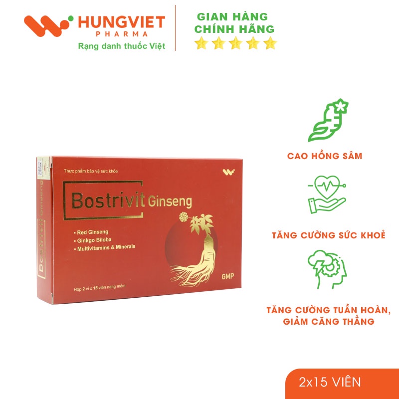 Viên uống Bostrivit Ginseng - Tăng cường thể lực, tăng trí nhớ, bồi bổ cơ thể HungViet Pharma hộp 30 viên