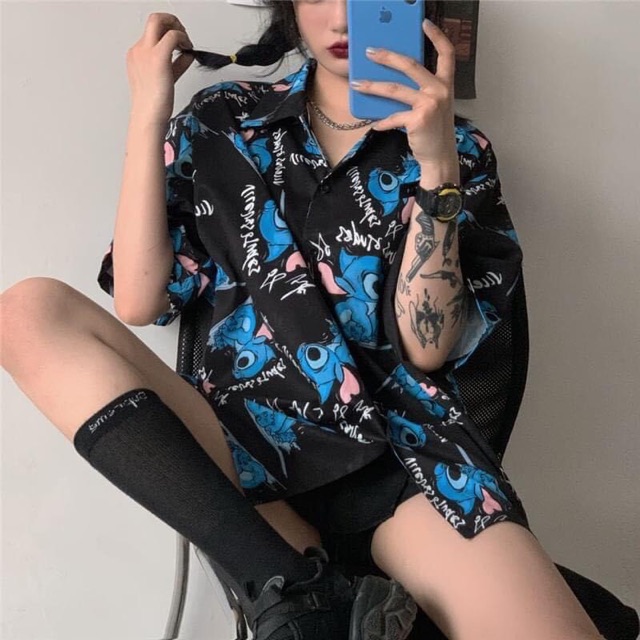 Áo Sơmi Tay Ngắn Stich Unisex Clip+Ảnh Thật